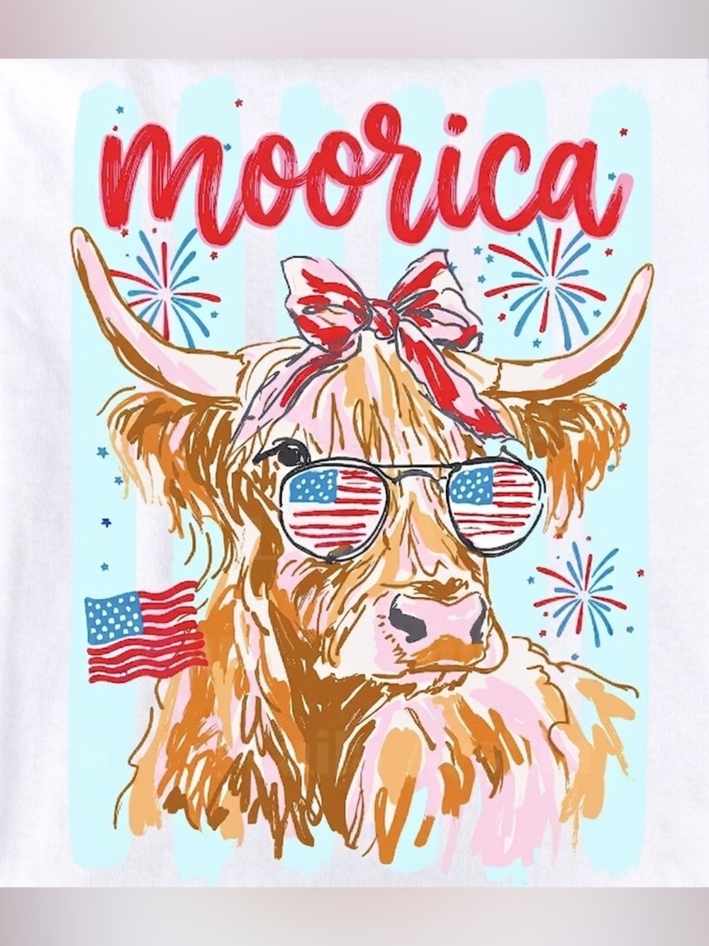Patriotic Moorica Highland Cow 4th of July Custom Tee